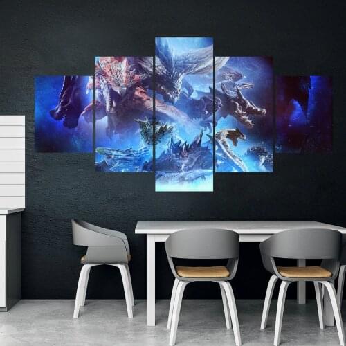 Home Decor Modular Canva Picture 5 Piece Monster Hunter Game Painting Poster Wall For Home Canvas Painting Wholesale