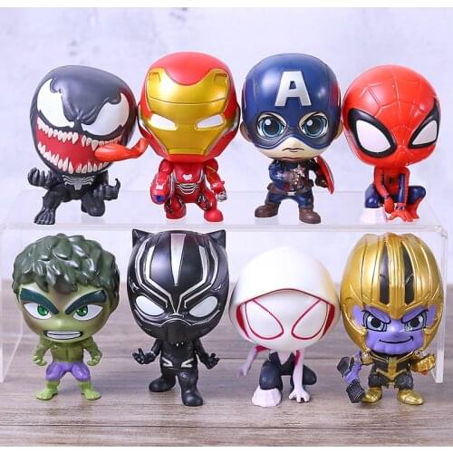Avengers Spiderman Gwen Stacy Venom Thanos Hulk Captain America Iron Man Black Panther Action Figures Toys 8pcs/set