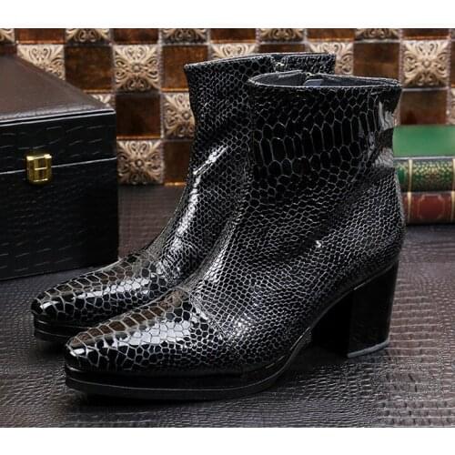 Men new fashion single boots male fashion pointed toes side zipper leather martin boots black men med heel ankle boots