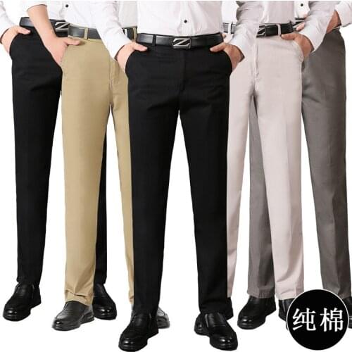 Mens casual pants fitness straight cotton blends long trousers plus size 2019 spring fall elastic khakis grey black dad slacks