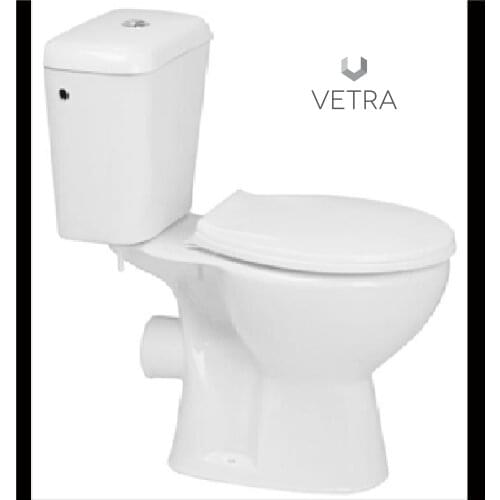 Toilet PACK full port HORIZONTAL outlet side entrance porcelain white damped lid anchors elbow evacuations VETRA