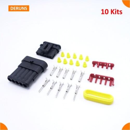 New 10Kits Female and Male 5Pin/way Waterproof Sealed Automotive Motorcycle Electrical Wire Connector Plug Amp 282089-1 282107