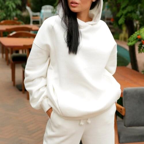 Autumn Winter 2 Pieces Set Hoodies Women‘s Hooded Sweatshirt Soild Casual Sport Trouser Suit With Long Sleeves Tracksuit