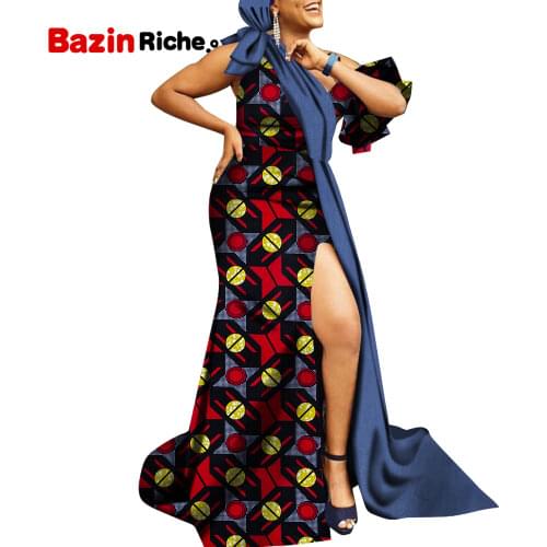 2021 New Fashion African Print Dresses for Women Dashiki Patchwork Traditional African Clothing Party Dress Plus Size WY5228