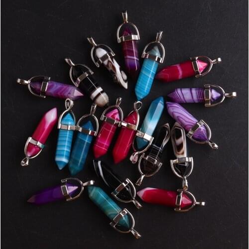 50/100pcs Natural Stone Agates Pillar Pendants Fashion Healing Charms Bullet Pendulum Necklace Making Accessories Wholesale
