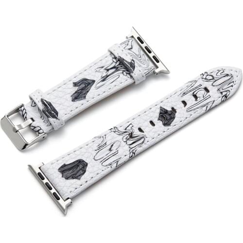 Fashion patter Leather for Apple Watch Bands 38MM 40mm 42MM 44mm for iWatch Womens Strap Classic Wristband Series 6 5 4 3 White