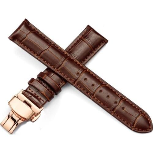 14mm 16mm 18mm 19mm 20mm 21mm 22mm 24mm Leather Strap Top Cow Leather Watch Band Universal Watchband Rosegold Butterfly Buckle
