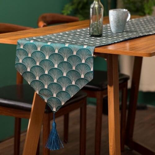 Luxury Modern Table Runners with Tassels Home Decorative Tablecloth for Wedding Party Home Hotel Blue Yellow Table Flag