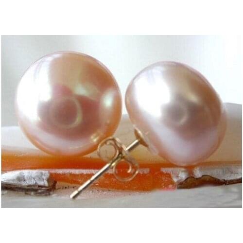 PINK natural AAA 12-11mm South Seas pearl earrings with 14 k
