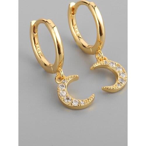 925 Sterling Silver Moon CZ Hoop Earrings for Women Dainty Tiny Earring Ear Piercing Jewelry