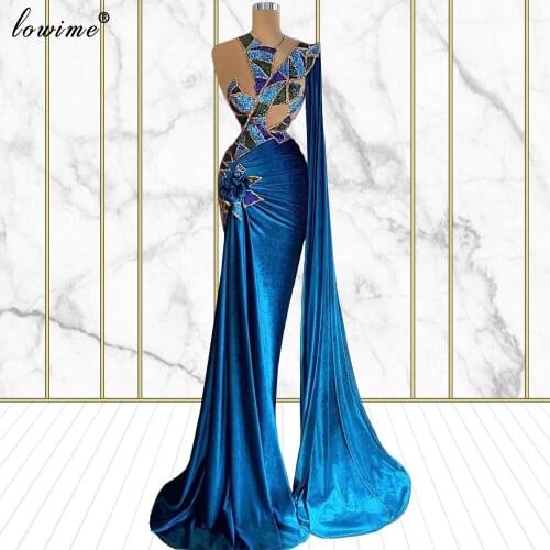 Special Design Blue Celebrity Dresses Mermaid One Shoulder Dubai Fashion Runaway Dresses Woman Photography Gowns вечерние платья