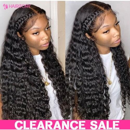 Cheap Deep Wave Frontal Wig 13x4 Transparent Lace Frontal Wigs Brazilian Glueless Curly Lace Front Human Hair Wigs Pre Plucked
