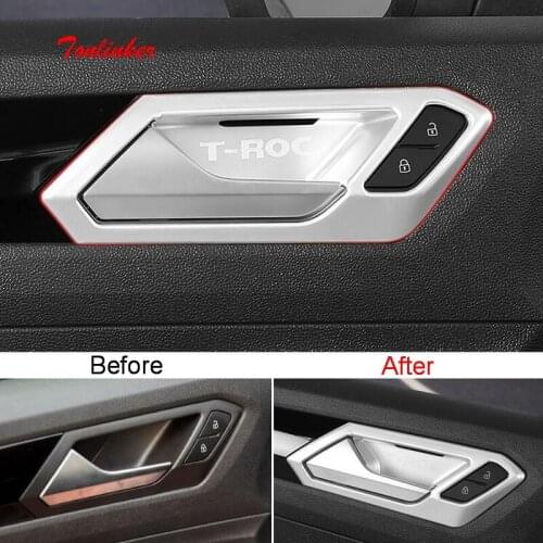 Tonlinker Interior Car Door Handle Cover case stickers for Volkswagen T-ROC 2018-19 Car styling 4 PCS ABS Chrome Cover sticker