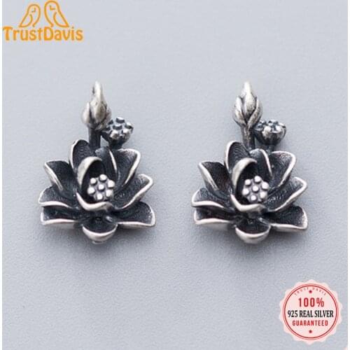 TrustDavis Real 925 Sterling Thai Silver Fashion 2021 Lotus Flower Charm Pendant Handmade DIY Accessories Wholesale DZ87