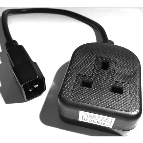 Power Extension Cable IEC C14 Male Plug to UK Mains Female Socket 13A Black 0.3m