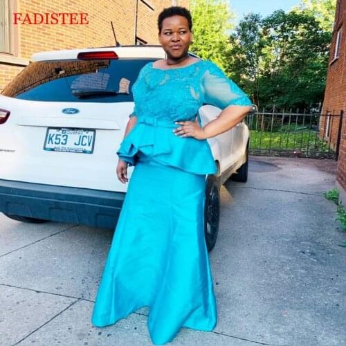 Plus size lace half sleeves vestidos de fiesta de noche prom party Evening Dresses robe de soiree mermaid V-opening back lace-up