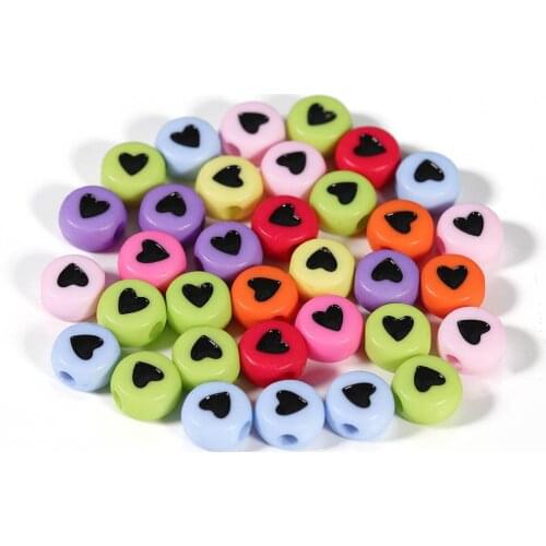 XINYAO 100PCS Acrylic Round Love Heart Bead Dia 7mm Hole 2mm Black Gold Panttern Colorful Black Panttern For DIY Jewelry Making