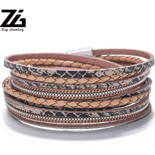 ZG 2020 Fashion Snake Skin Leather Bracelets For Women Party Ladies Charm Bracelet Magnet Female Jewelry браслеты