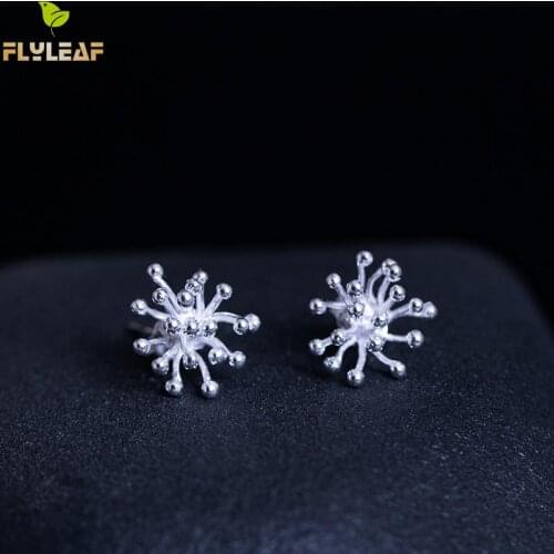 Flyleaf 100% 925 Sterling Silver Dandelion Stud Earrings For Women 100% Sterling Silver Girl Fashion Jewelry Gift