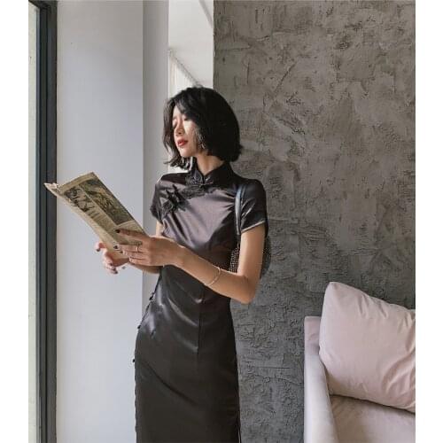 New autumn Chinese retro style old fashion mandarin collar slim elgant Cheongsam dress for women