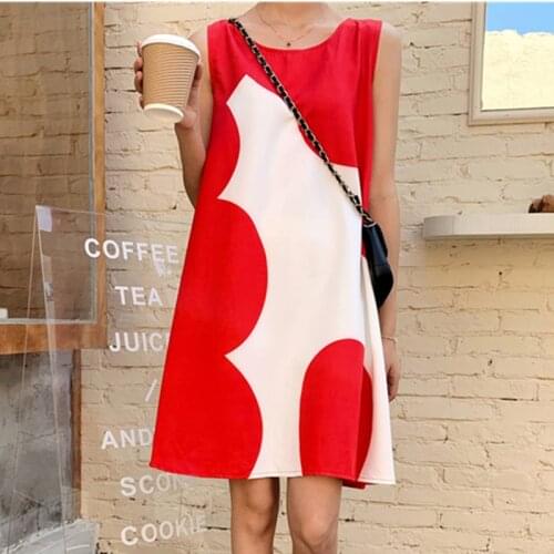 Loose Summer Dress Woman 2020 Red Casual O-neck Sleeveless vestidos Women Vintage boho Sexy mini party Dresses