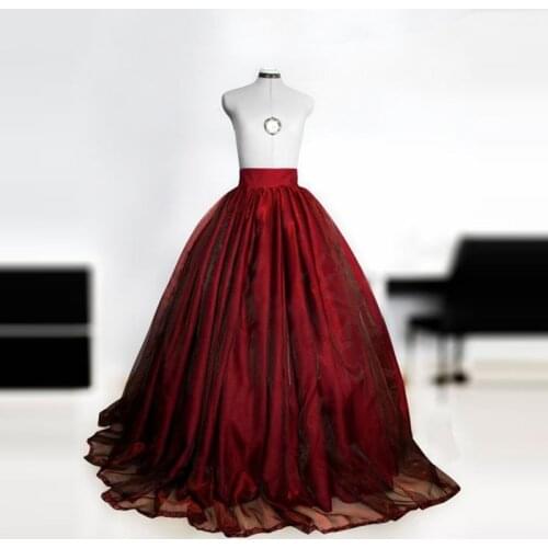 Burgundy Royal Vintage Style Women Ball Gown Skirts for Formal Occasion Custom Made within Petticoat Zipper Waist Vestidos Saias
