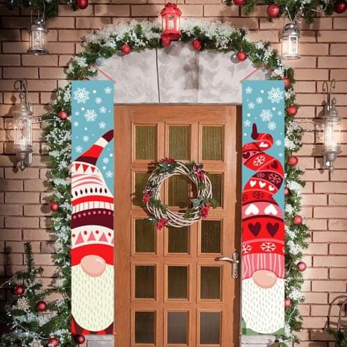 1pair Cartoon Merry Christmas Couplet No Face Santa Claus Curtain Door Hanging Ornament New Year Party Decor Door Window Banner