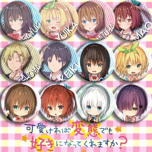 1pc 58mm Badge Kawaikereba Hentai demo Suki ni Natte Kuremasuka? Keiki Kiryu Mizuha Kiryu Sayuki Tokihara Brooch