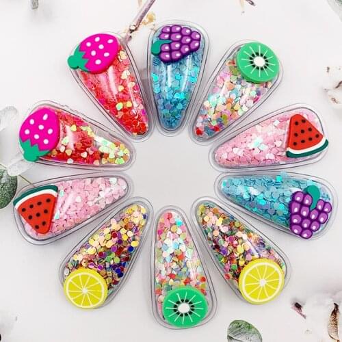 10Pcs/Lot Children Fruit Snap Hair Clips Transparent Sequin Colorful PVC BB Hairpins Hair Accessories Sweet Baby Shiny Barrettes