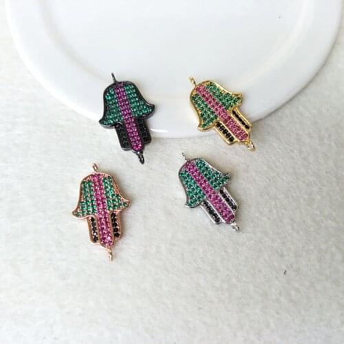 10Pecs Tiny CZ crystal Hamsa Hand Connector CZ zircon Micro pave Pendant Charm Jewelry Finding DIY Bracelet necklace making C119