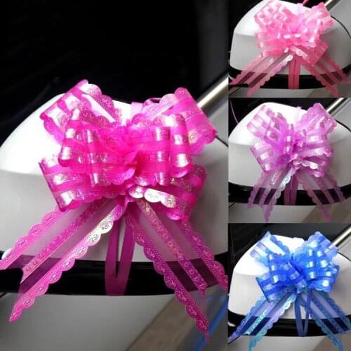 100pcs Large Size 50mm Beautiful Lace yarn Pull Bow Ribbon for Gift Packing flower Bowknot Party Wedding Car Room Decoration