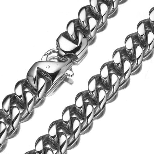 13/15MM High Quality Silver Color Stainless Steel Cuban Curb Chain Jewelry Mens Womens Necklace Or Bracelet Wristband 7-40"