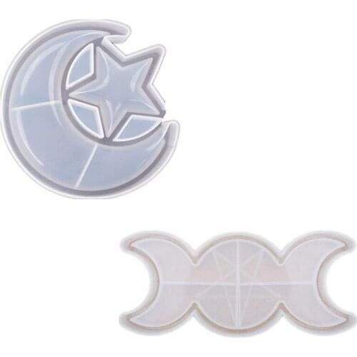 2Pcs Moon Star Dish Tray Resin Molds, Moon Phase Jewelry Box Silicone Casting Molds, Jewelry Storage Plate-ABUX