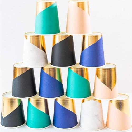 8pcs Gold White Disposable Tableware Paper Cups Wedding Party Home Decor Birthday Christmas Coffee Drink Juice Cup Supplies