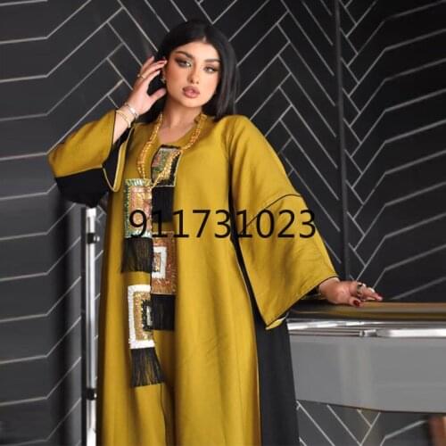 Dashiki African Dresses For Women Abaya Dubai Turkey Muslim Tassel Sequin Dress Boubou Gowns Pakistani Islamic Clothing Robe
