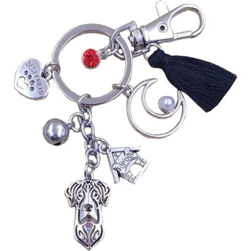 Great Dane Dog Animal New Fashion Trendy Keychain Key Ring Pet Tassels Antique Silver Plated Women Men Female Jewelry Gift K088