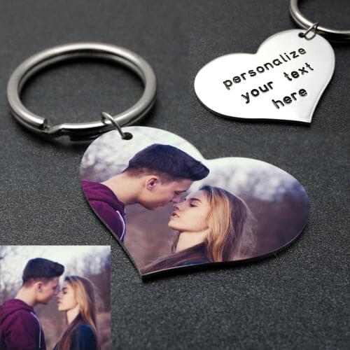 Personalized Photo Keychain,Custom Engraved Text Keychain,Picture Keyring Heart Pendant Key Chain for Her Him Coupless Gift