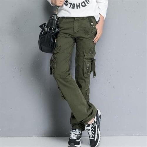 Woman Spring Plus Size Solid Cargo Pants Female Autumn Straight Loose Pocket Rivet Trousers Women Cotton Thick Capris Lady Pan