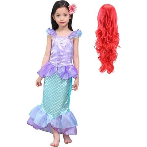 Girls Princess Party Arie Dresses Fantasy Children Birthday Little Mermaid Cosplay Costume with Puff Fish Scale Design