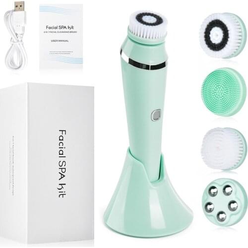 4 In 1 Electric Face Cleansing Brush Facial Brush Deep Cleaning Pore Cleaner Face Massage Skin Care Waterproof Facial Brush