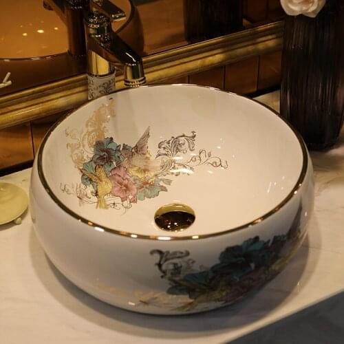 Europe style round shape sink Jingdezhen Art Counter Top ceramic lavabo sink Bathroom sink washing chinese ceramic wash basin
