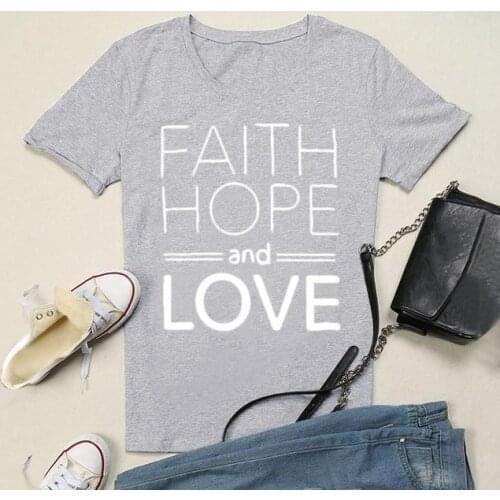 Christian Faith Hope And Love Tshirts Black Cotton Clothes Letter Fashion Printed T-shirt Graphic Top Tees Femme Drop Shipping