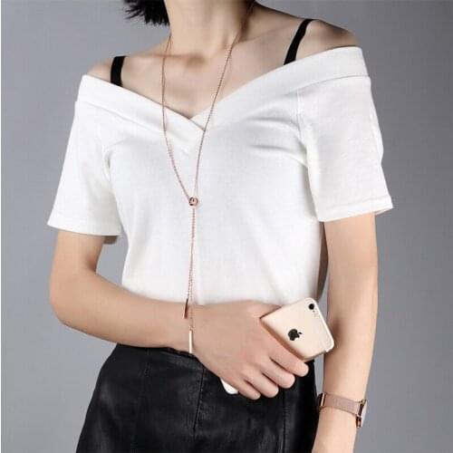 Hot Sale Stick Tassel Pendant Long Necklace Rose Gold Color Stainless Steel Jewelry