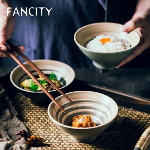 FANCITY Japanese style trumpet rice bowl ceramic bowl 5 inch noodle soup bowl creative household restaurant rice bowl eating bow