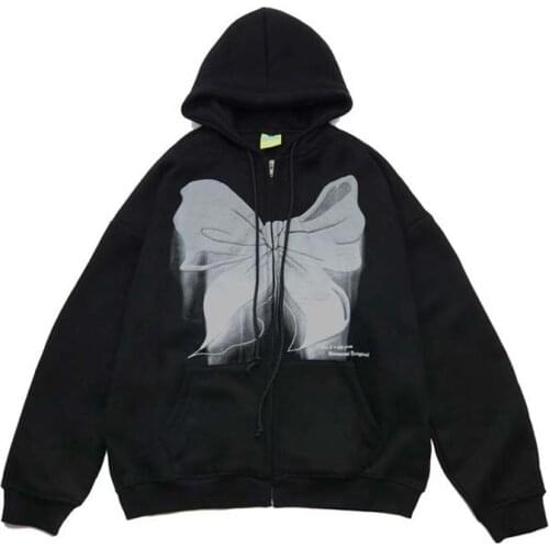 Butterfly Print Hoodie Mens Spring 2021 Loose Coat Casual Zipper Top