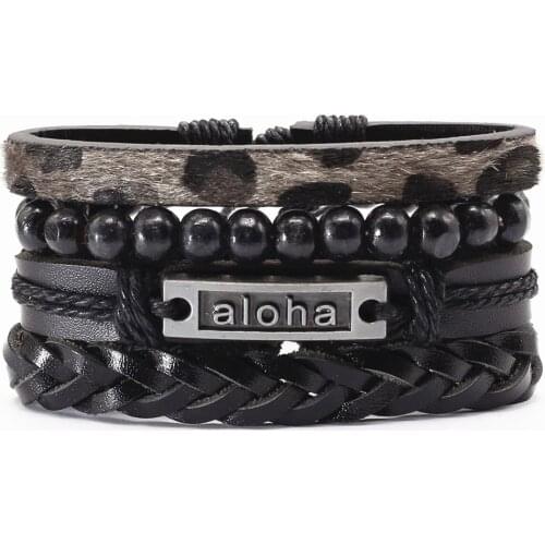 Leopard Print Black Brown Leather Men Bracelets Women Bangle Aloha Faith Charm Gift Jewelry Factory Outlet Freely Shipping