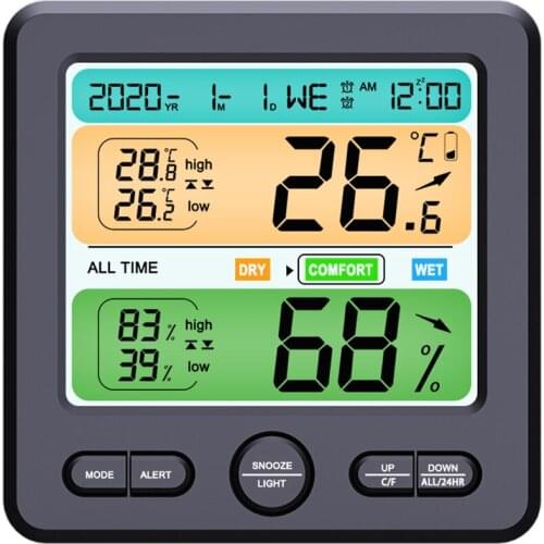 LCD Display Wall-mounted Desktop Indoor High-precision Temperature and Humidity Meter Household Electronic Alarm Clock