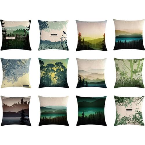 Mountain Lakeside Snow Waves Water Wood 45x45cm Cushion Cover Cotton Linen Pillow Case Square Sofa decor textile product Custom