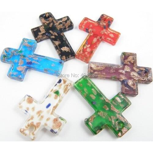 Wholesale 12pcs Cross Lampwork Murano Pendant Art Glass Cross Charms for men womens Gift