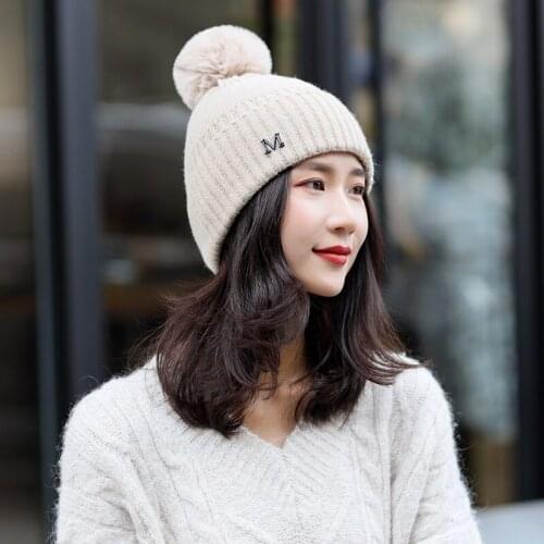 2021 Autumn Winter Ball Pompom Cap Hats For Women Crochet Knitted Hat Caps Keep Warm Fur Ball Pompom Knitted Beanies Hats
